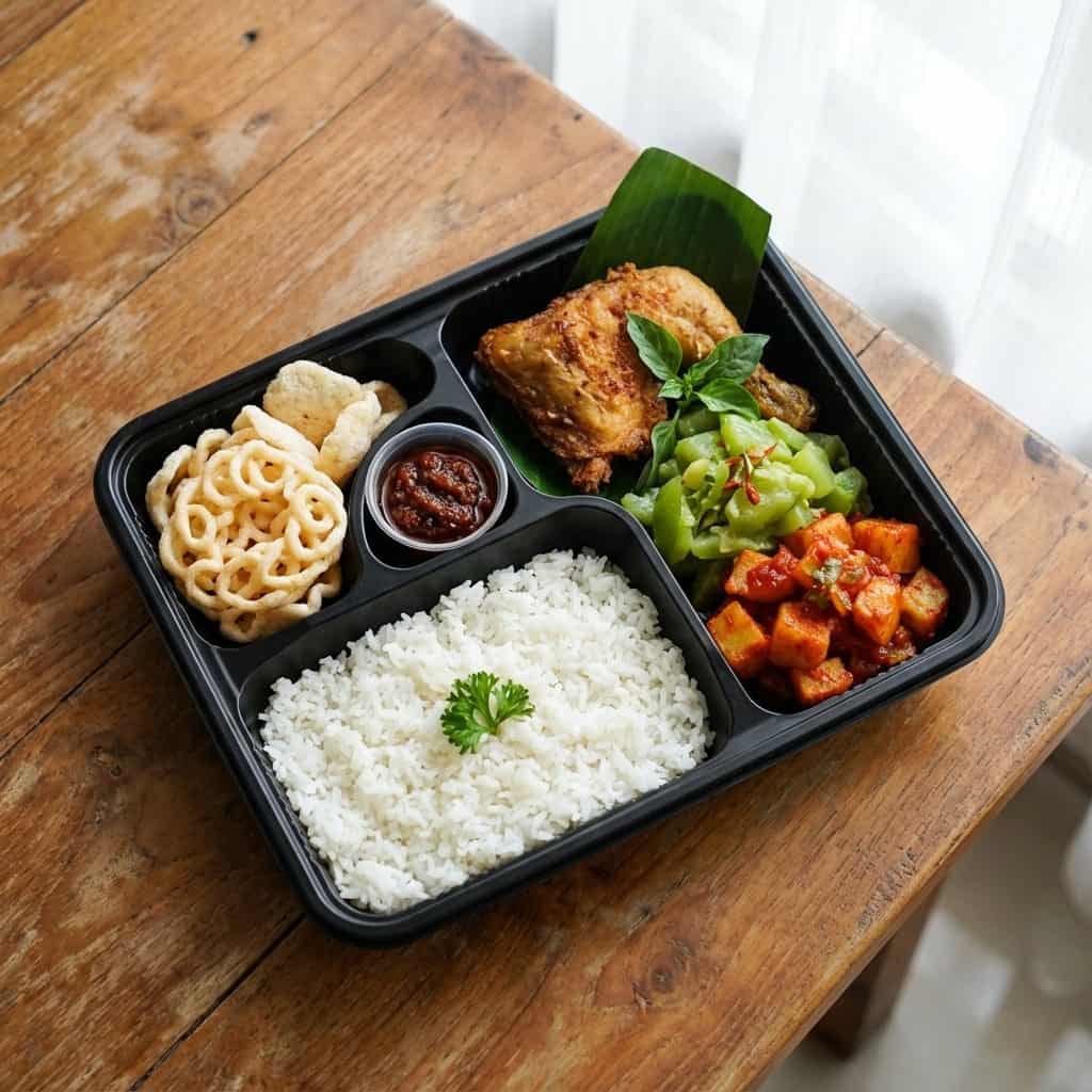 Nasi Box Bekasi murah dengan ayam goreng, kentang balado dan lauk lengkap - Catering Bekasi Terpercaya Promo Spesial April 2026